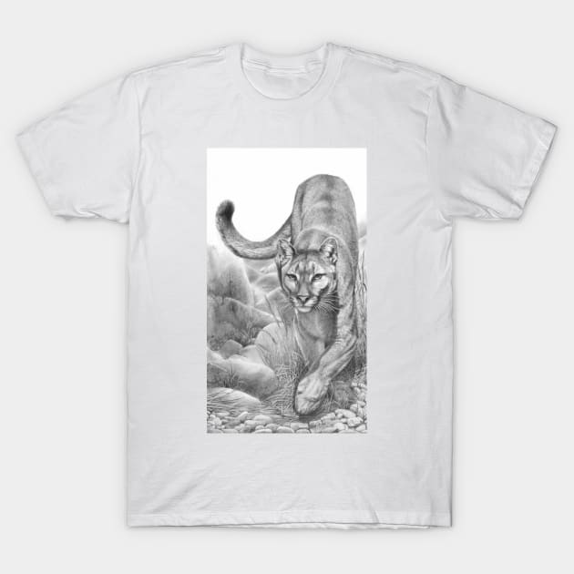 Stealth cougar mountain lion panther drawing T-Shirt by Mightyfineart